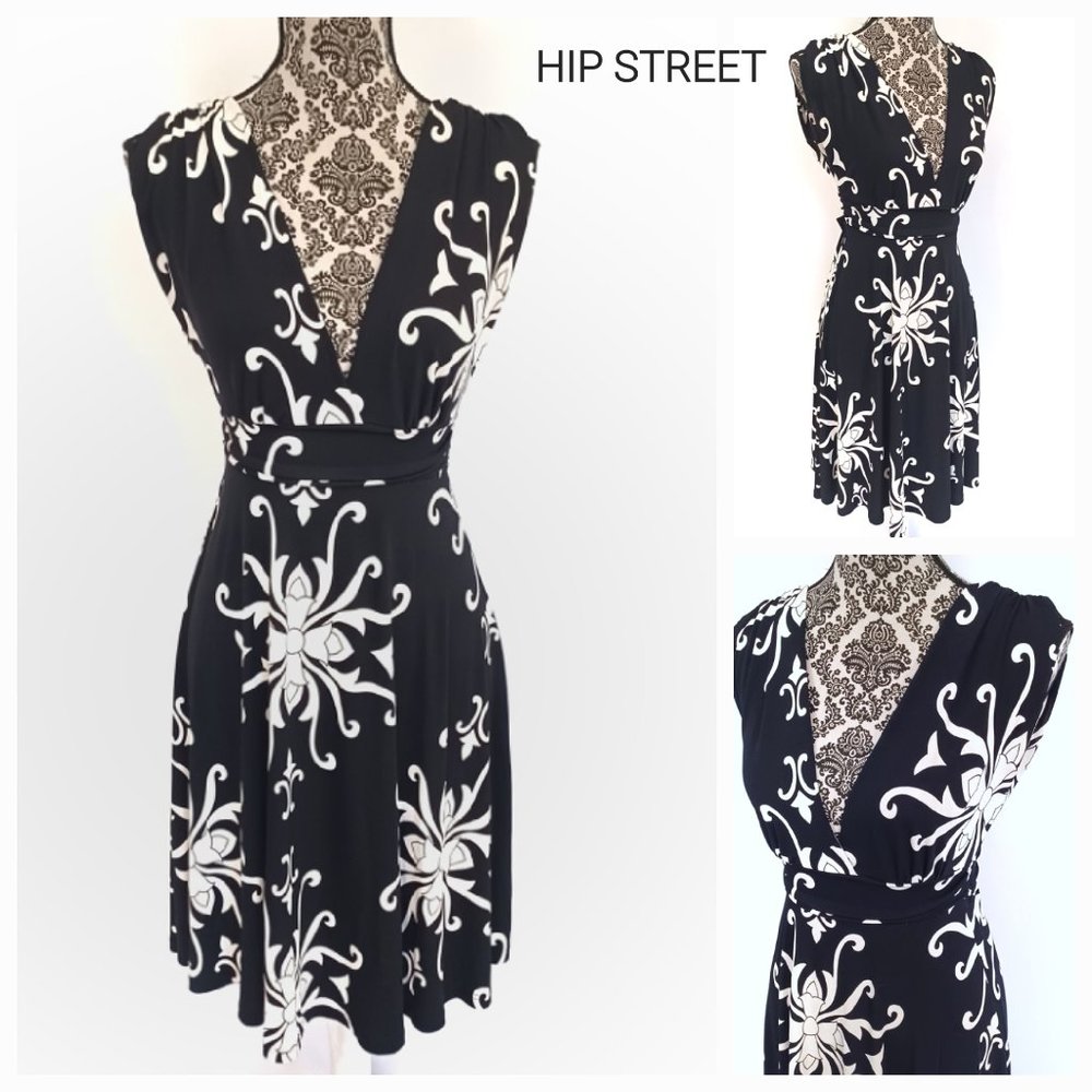 FOREVER 21 Surplice Top Swing Skirt Stretch Print Dress M